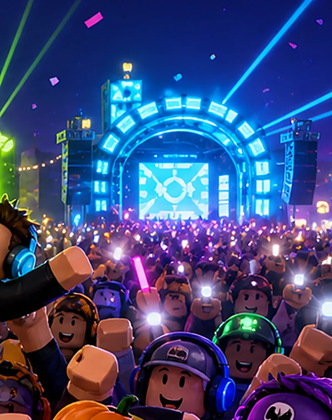 The blue stage arch with laser beams.